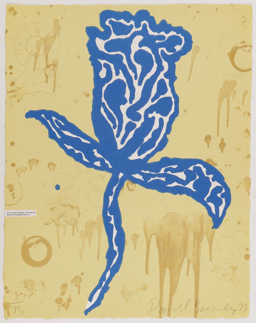 DONALD BAECHLER SIGNED LITHOGRAPH BLUE FLOWER: DONALD BAECHLER (American 1956-2022) Blue Flower - 1995 Lithograph Signed, dated, and editioned 3/75 lower margin Sheet size 22.5 inches x 18 inches, unframed SHIPPING NOTICE: