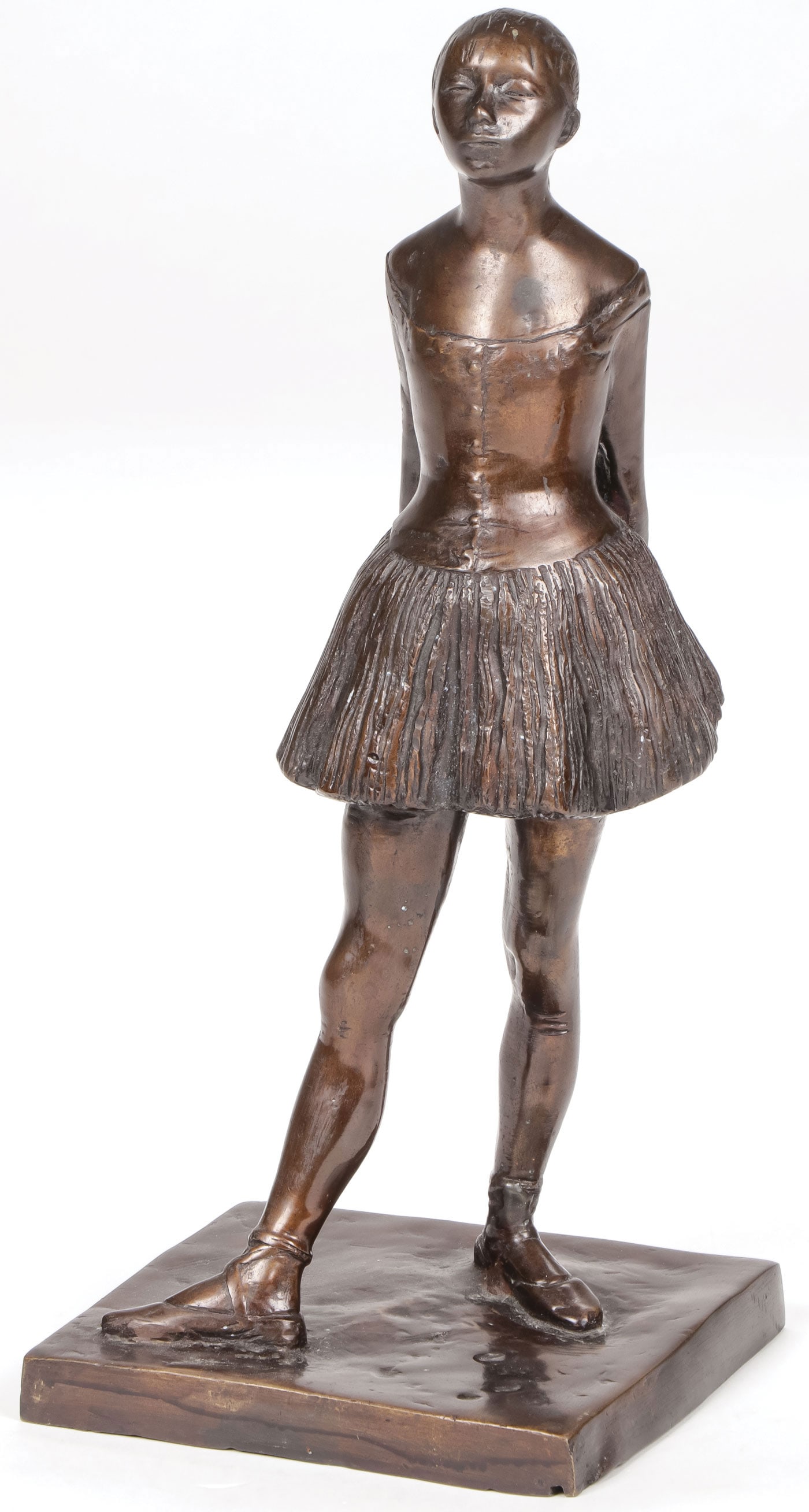 BRONZE FIGURE OF DANCER AFTER "DEGAS": BRONZE FIGURE OF DANCER AFTER "DEGAS" Height 13.5 inches (34.3 cm) SHIPPING NOTICE: Jackson's is your sole and only source for one stop packing and shipping. With over 50 years of experience, our pro