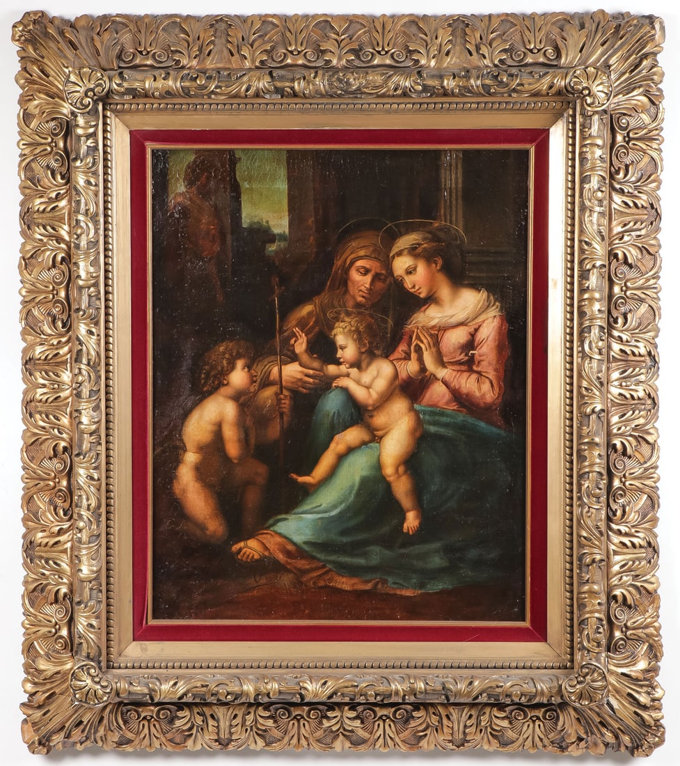 AN 18TH CENTURY FOLLOWER OF RAPHAEL: After RAPHAEL (1483-1520) "The Madonna of Divine Love" -18th century Oil on canvasBears the signature "L. Bechi" lower left24.2 inches x 19.8 inches (63.5 x 50.5cm) Framed overall: 38.5 inches x 33.5