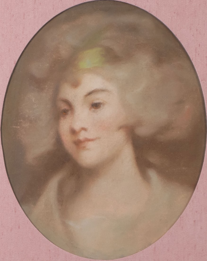 FRENCH PASTEL, 18TH C: FRENCH SCHOOL (18th C)Portrait of a Beauty with Ribbon in Hair Pastel on linenContained in an ornate glazed frame with oval linen mat.The oval 13.5 inches x 10.75 inches (34cm x 27.5cm) Overall 23.5 i