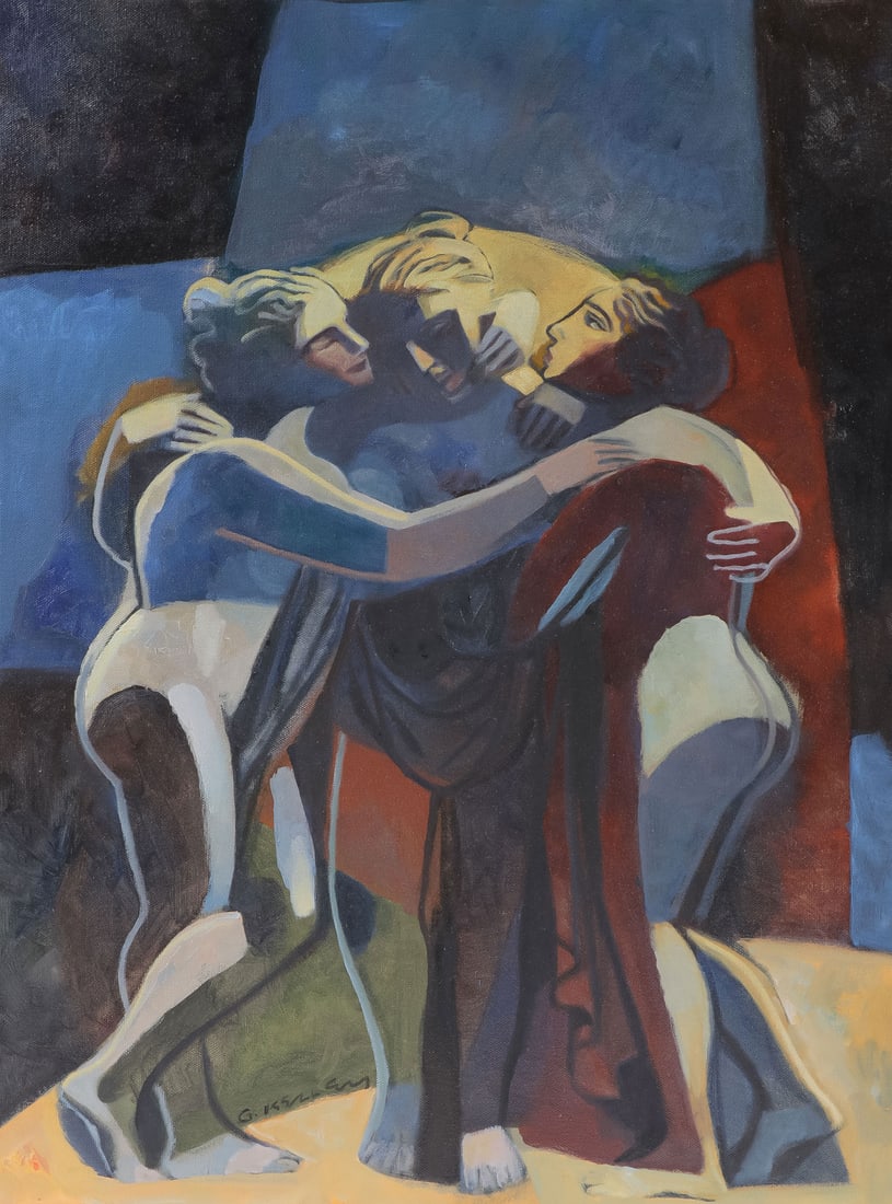 FAMED ILLUSTRATOR GARY KELLY ORIGINAL PAINTING: GARY KELLY (Iowa b. 1945 -) The Three Graces Oil on canvas Signed lower left 24 inches x 18 inches, unframed SHIPPING NOTICE: Jackson's is your sole and only source for