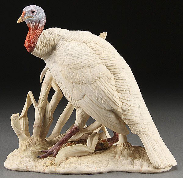 CYBIS PORCELAIN WILD TURKEY FIGURE: A LARGE CYBIS PORCELAIN "WILD TURKEY" FIGURE, LAST QUARTER 20TH CENTURY. Depicting a wild turkey with corn stalks, inscribed "Cybis-57". Height 11.5 inches (29 cm).
