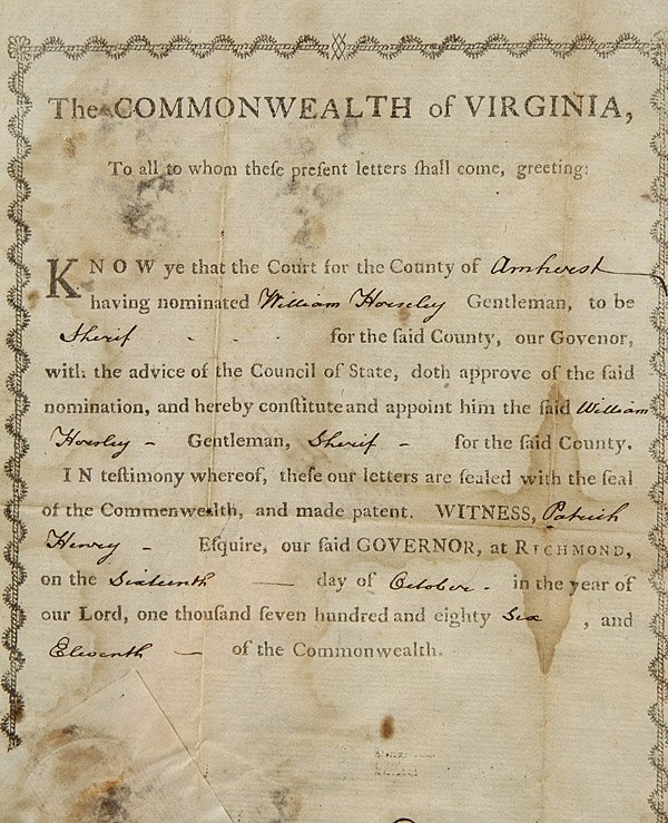 A PATRICK HENRY SIGNED DOCUMENT DATED 1786 - 2
