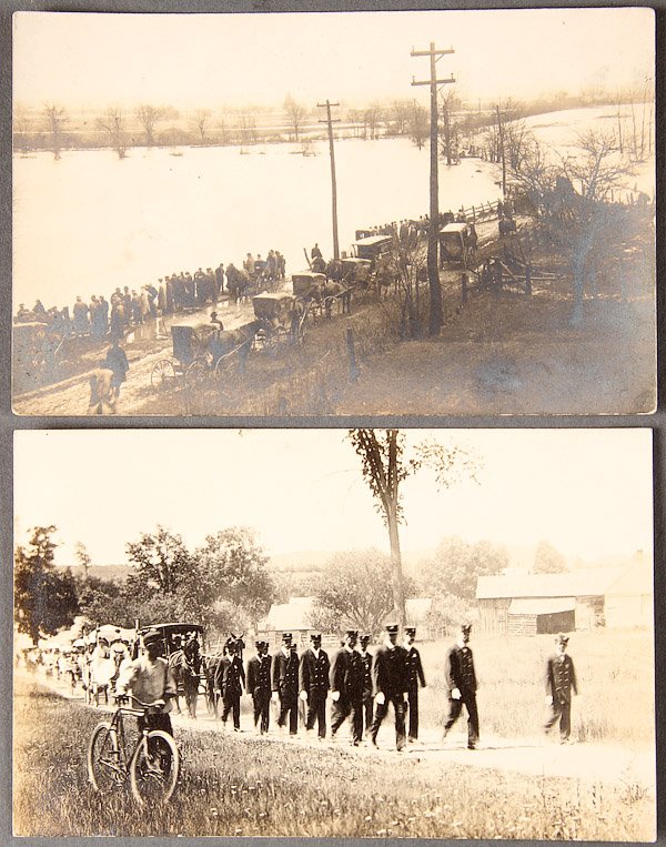 OVER 150 REAL PHOTO POSTCARDS, EARLY 20TH CENTURY: OVER 150 REAL PHOTO POSTCARDS, EARLY 20TH CENTURY. Including a fireman's funeral procession, probably Vermont; a Pennsylvania funeral procession, possibly Amish; a tourist camp in Grand Bend; four sce