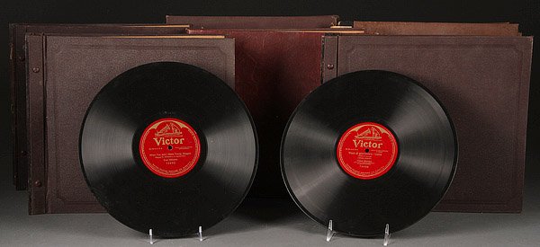 A COLLECTION OF 78 RPM RECORDS, EARLY 19TH CENTURY: A COLLECTION OF 78 RPM RECORDS, EARLY 19TH CENTURY. Contained in seven albums, over 50 records including Victor, Victrola, Conqueror, Standard Talking Machine, Brunswick and others, shown partially il
