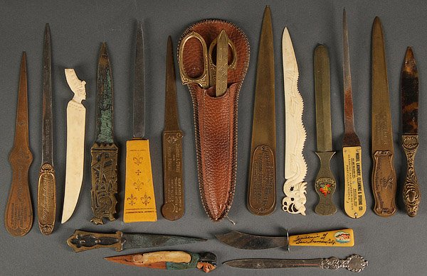 ADVERTISING LETTER KNIFE, SHOE HORN & BOTTLE OPENERS: AN ADVERTISING LETTER KNIFE, SHOE HORN AND BOTTLE OPENER GROUP, EARLY TO MID 20TH CENTURY. Over 50 pieces with advertising by various manufacturers and beverage companies.
