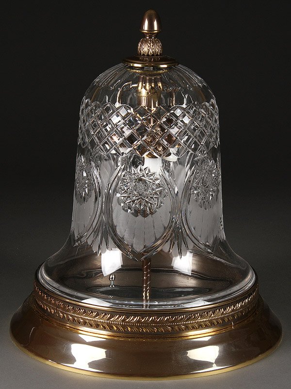 A FINE CONTEMPORARY CUT CRYSTAL HALL PENDANT LAMP: A FINE CONTEMPORARY CUT CRYSTAL HALL PENDANT LAMP OF INVERTED BELL FORM WITH HOBNAIL AND STARBURST CUT DESIGNS. Height 17.25 inches (44 cm), diameter 15 inches (38 cm).