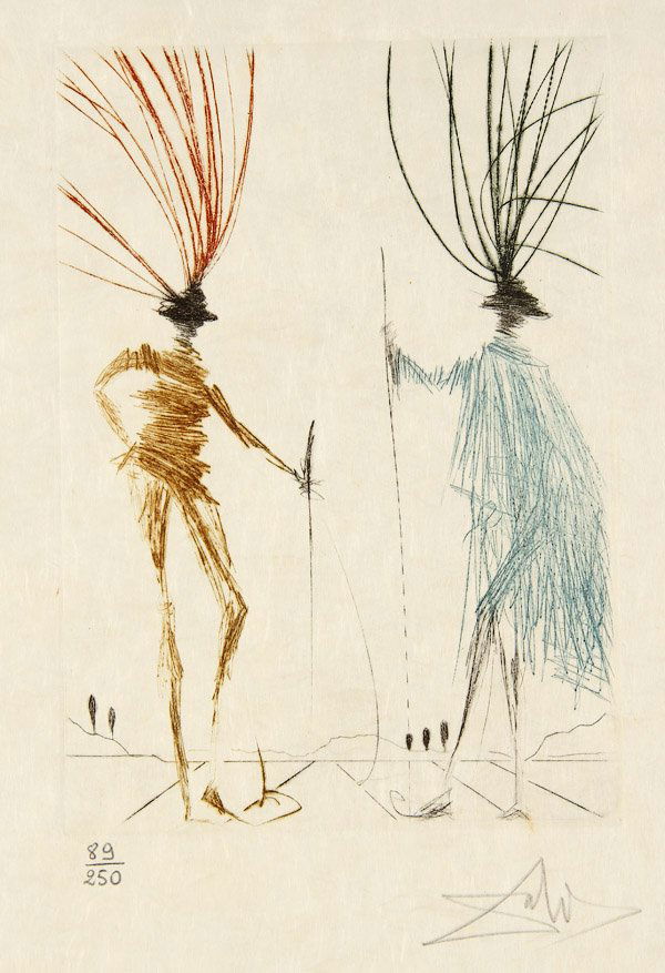 SALVADOR DALI (Spanish 1908-1989): SALVADOR DALI (Spanish 1908-1989)Two Gentlemen from Verona from Shakespeare II SuiteAquatint etchingPencil signed lower right and numbered lower left 89/250 on Japon paperImage size 6.75 inches x 5 i