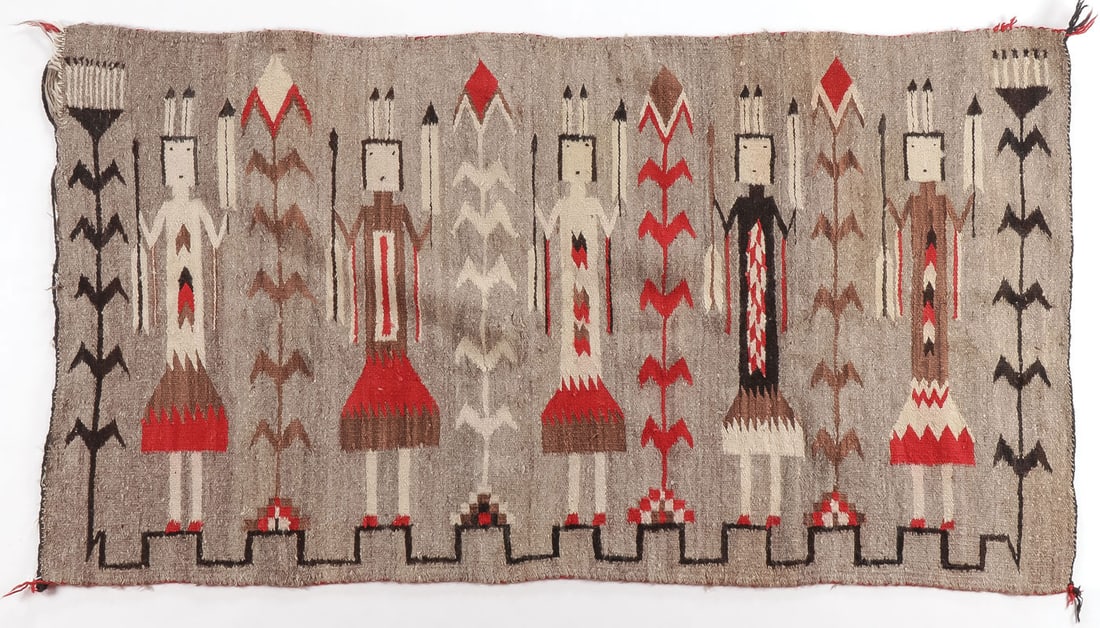 THREE NAVAJO RUGS: THREE NAVAJO RUGS. Comprising a good vintage Yei, 69 inches x 38 inches, a Calle narrow border rug, 58 inches x 40 inches, and a finely woven contemporary Storm Pattern, 37.5 inches x 30.5 inches. SHI