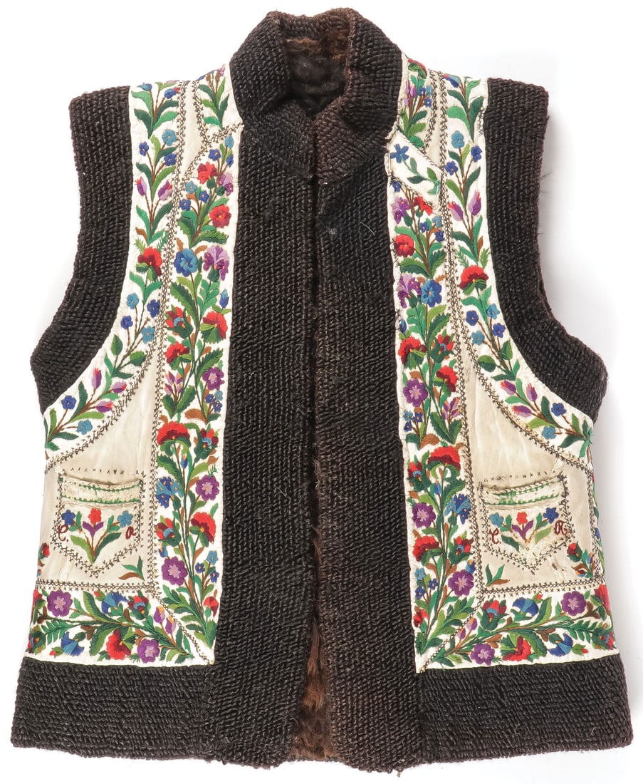 BEAUTIFUL HUNGARIAN EMBROIDERED VEST: BEAUTIFUL HUNGARIAN EMBROIDERED VEST. The fur lined vest with silk embroidery. In excellent condition. Height 26 inches, width 21 inches. SHIPPING NOTICE: Except for large, oversized items, Jackson's