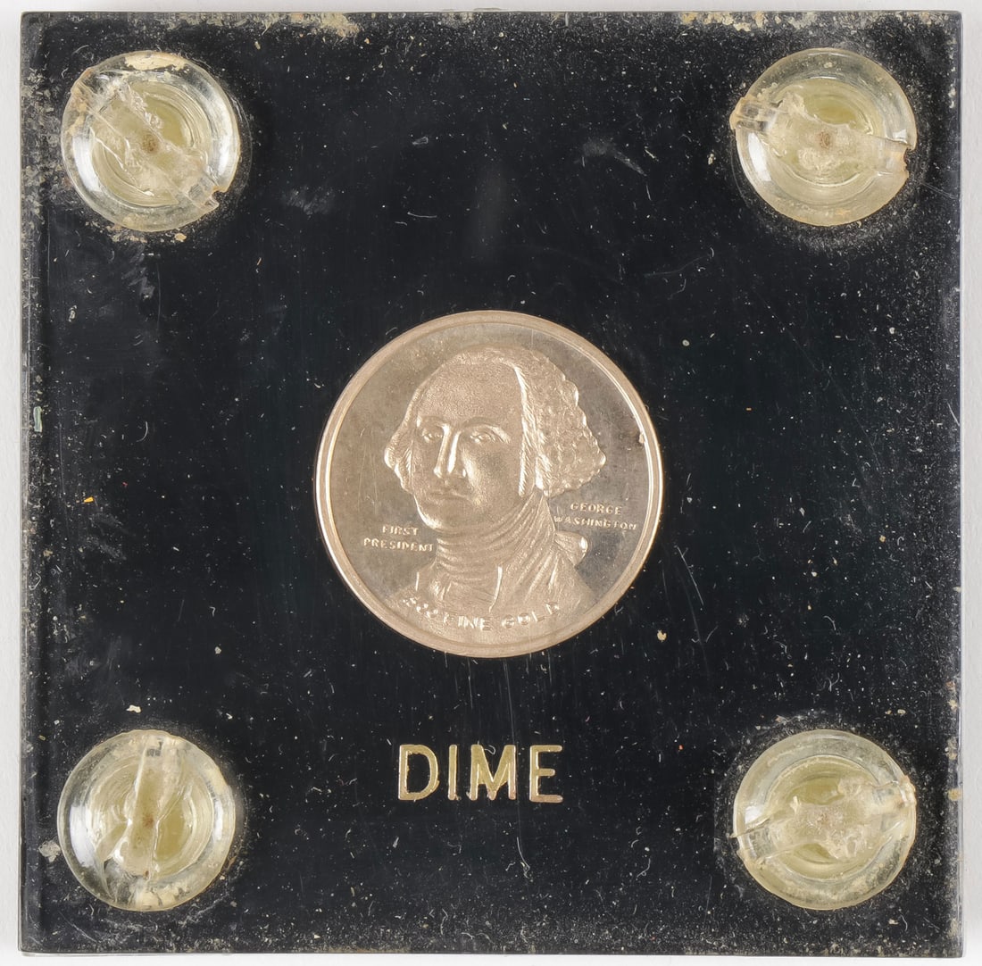 GEORGE WASHINGTON BICENTENNIAL GOLD COIN: GEORGE WASHINGTON BICENTENNIAL GOLD COIN. The commemorative coin sealed in hard plastic case, of .500 fineness, total weight 2.4 grams. SHIPPING NOTICE: Except for large, oversized items, Jackson's is