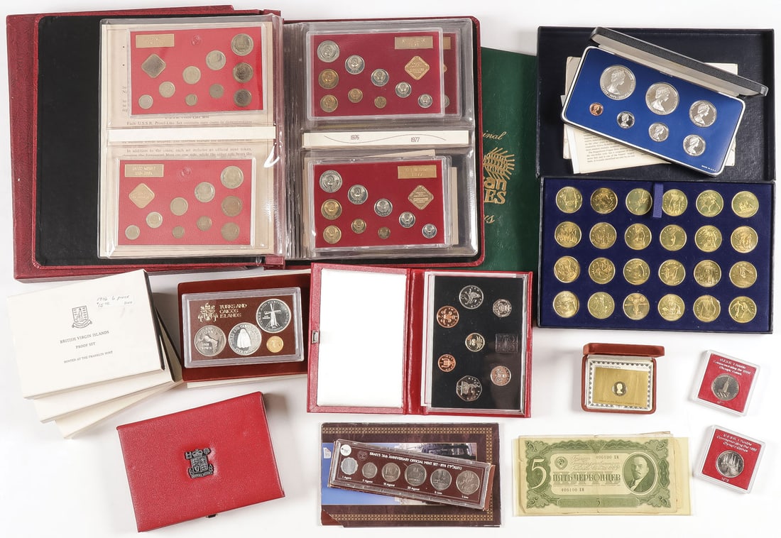BRITISH AISLES AND OTHER PROOF SETS: BRITISH AISLES AND OTHER PROOF SETS. Including a large and interesting group with silver, featuring a Franklin Mint 1979 Virgin Islands proof set in original box, a Franklin Mint 1978 British Virgin I