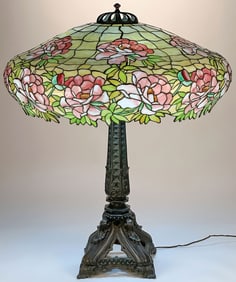 MASSIVE LEADED GLASS TABLE LAMP UNIQUE ART GLASS