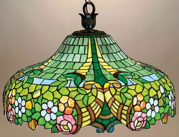 WILKINSON FLORAL LEADED GLASS CHANDELIER