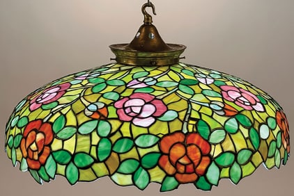 VINTAGE LEADED GLASS ROSE CHANDELIER, C. 1910