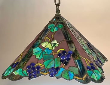 A DUFFNER & KIMBERLY LEADED GLASS CHANDELIER