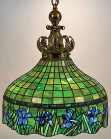 FINE LEADED GLASS IRIS CHANDELIER, C. 1910
