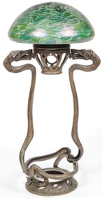 AUSTRIAN BRONZE & LOETZ GLASS ART NOUVEAU LAMP