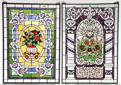 A PAIR OF LEADED GLASS PANELS, C. 1900
