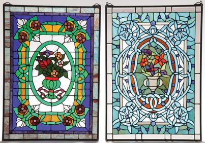 A PAIR OF LEADED GLASS PANELS, C. 1900