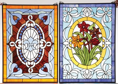 THREE LEADED GLASS WINDOW PANELS, C. 1900