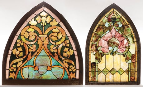 PAIR OF LEADED GLASS WINDOWS