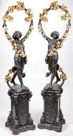 IMPRESSIVE CARVED & GILT WOOD FOYER FIGURES