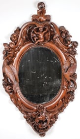 ROCOCO STYLE CARVED WALNUT MIRROR, 19TH C