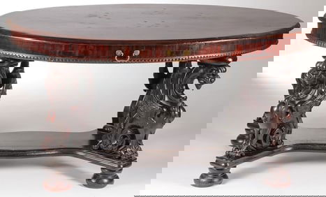 ATTRACTIVE CARVED LIBRARY TABLE, 19TH C