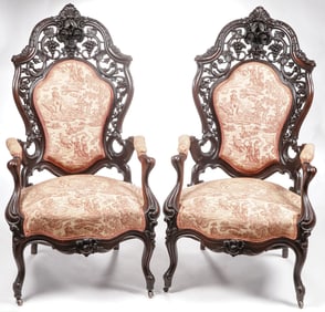 PAIR OF ROCOCO REVIVAL HAWKINS ARMCHAIRS, MEEKS.