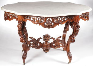 ROCOCO REVIVAL HEAVILY CARVED LAMINATED PARLOR TABLE