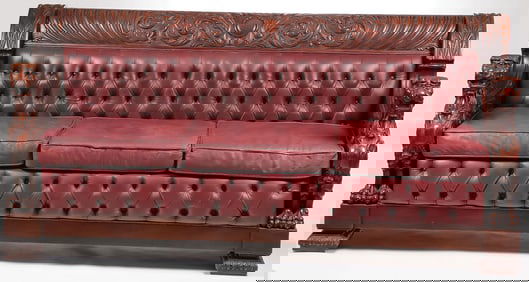 EXCEPTIONAL CARVED GENTLEMAN'S COUCH