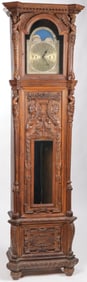 IMPRESSIVE CARVED TALL CASE CLOCK, 19TH C