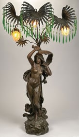 LARGE ART NOUVEU FIGURAL LAMP, C.1900
