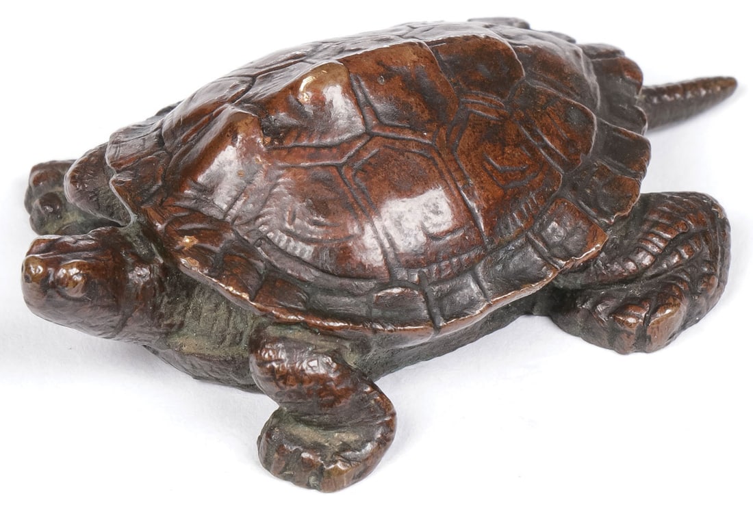 RARE BARYE LIFETIME BRONZE TURTLE: ANTOINE-LOUIS BARYE (French 1796-1875) Turtle Bronze with brown patina - a good lifetime cast. Signed on underside BARYE 2 inches (5.2cm) SHIPPING NOTICE: Except for la