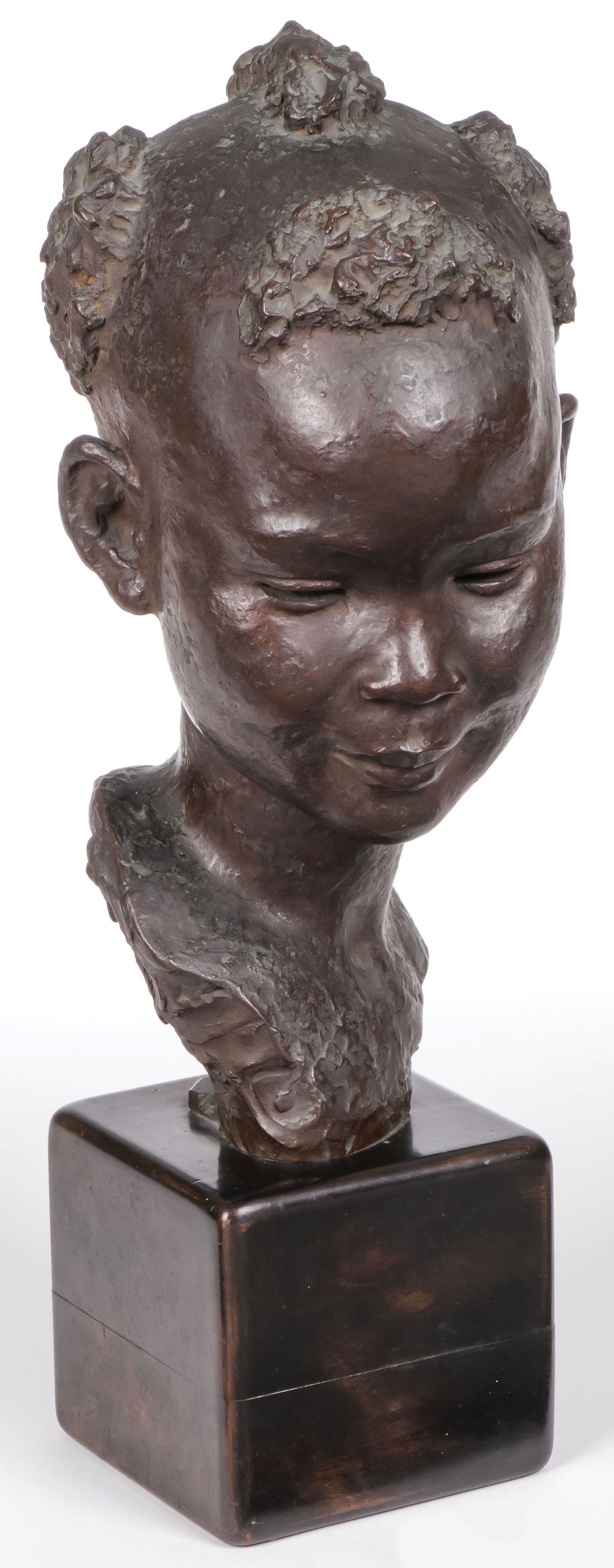 A FINE SIGNED SWISS BRONZE BUST 1930: RUDOLF WENING (Swiss 1893-1970) Bust of Young Woman -1930 Bronze with dark brown patina Signed and dated on base and with foundry mark Height of bronze 13,75 inches (35cm), overall including base 18.5