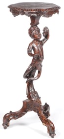 CARVED WALNUT FIGURAL STAND, 19TH C
