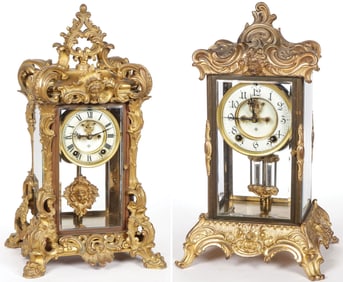 PAIR OF GILDED ANSONIA CRYSTAL REGULATORS