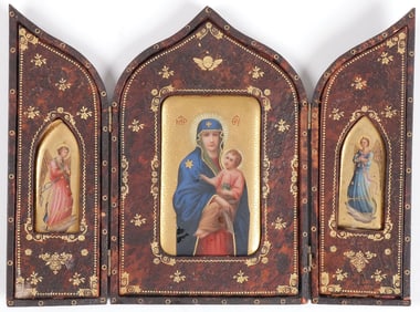 AN ITALIAN PAINTED PORCELAIN TRIPTYCH, C 1890