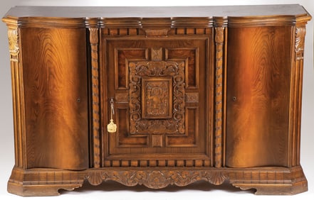 ATTRACTIVE ART DECO CARVED OAK SIDEBOARD