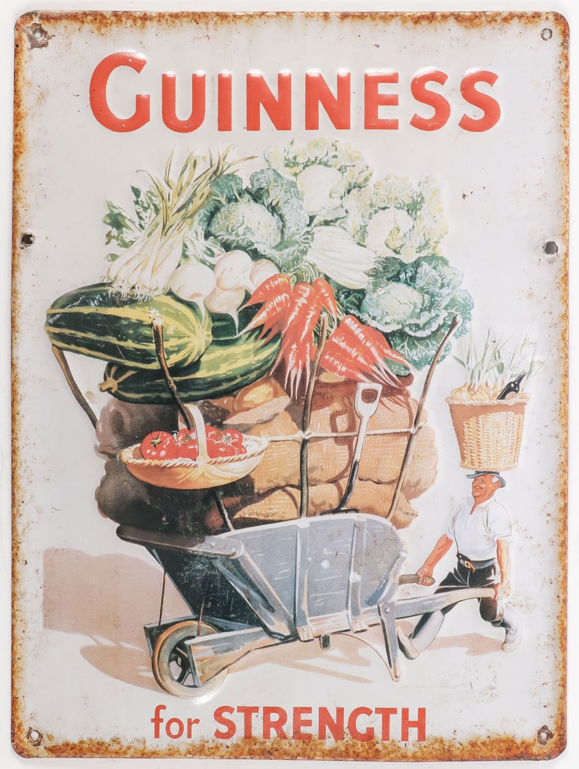 GUINESS ENAMELED TRADE SIGN: GUINESS ENAMELED TRADE SIGN. 15.25 inches x 11.25 inches. SHIPPING NOTICE: Except for large, oversized items, Jackson's is your sole and only source for one stop packing and shipping. With over 50 yea