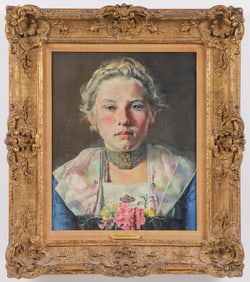 GOOD SIGNED GERMAN PORTRAIT, C. 1947