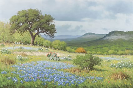 LARGE SIGNED TEXAS BLUEBONNET PAINTING