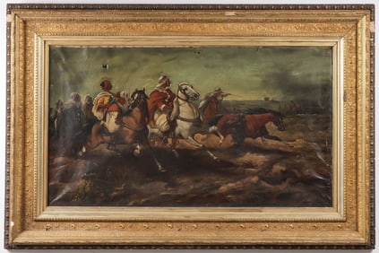 ARABS ON HORSEBACK PAINTING, DATED 1883