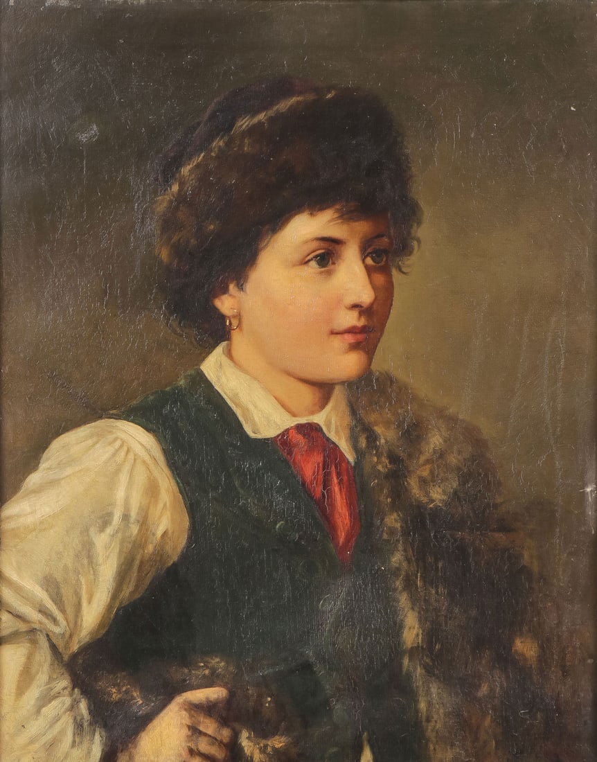 19TH CENTURY OIL ON CANVAS PORTRAIT OF YOUNG BOY: Circle of EUGEN VON BLASS (Austrian 1843-1931) Young Boy with Fur Hat Oil on canvas Apparently unsigned 23.75 inches x 19 inches (60.3 x 48.2 cm) SHIPPING NOTICE: Except
