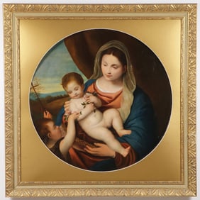 BEAUTIFUL MADONNA AND CHILD PAINTING, 19TH C