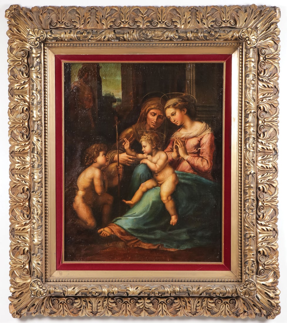AN 18TH CENTURY FOLLOWER OF RAPHAEL: After RAPHAEL (1483-1520)The Madonna of Divine Love Oil on canvasBears the signature "L. Bechi" lower left24.2 inches x 19.8 inches (63.5 x 50.5cm) Overall measuring: 38.5 inches x 33.5 inches (98 x 8