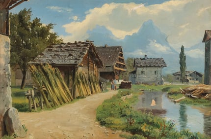 OIL ON CANVAS GERMAN ALPINE LANDSCAPE