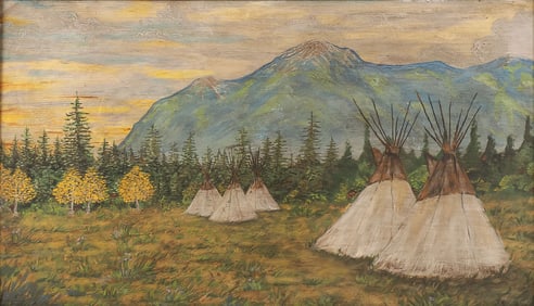 INTERESTING NATIVE AMERICAN THEMED PAINTING