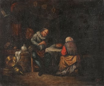 EUROPEAN SIGNED INTERIOR SCENE PAINTING, 19TH C